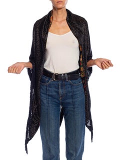 1980S Black & Orange Silk 1920S Style Shawl With Fringe