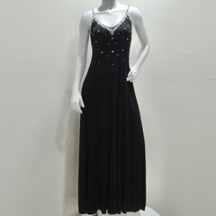 1980s Black Pearl Beaded Maxi Dress and Cardigan Set