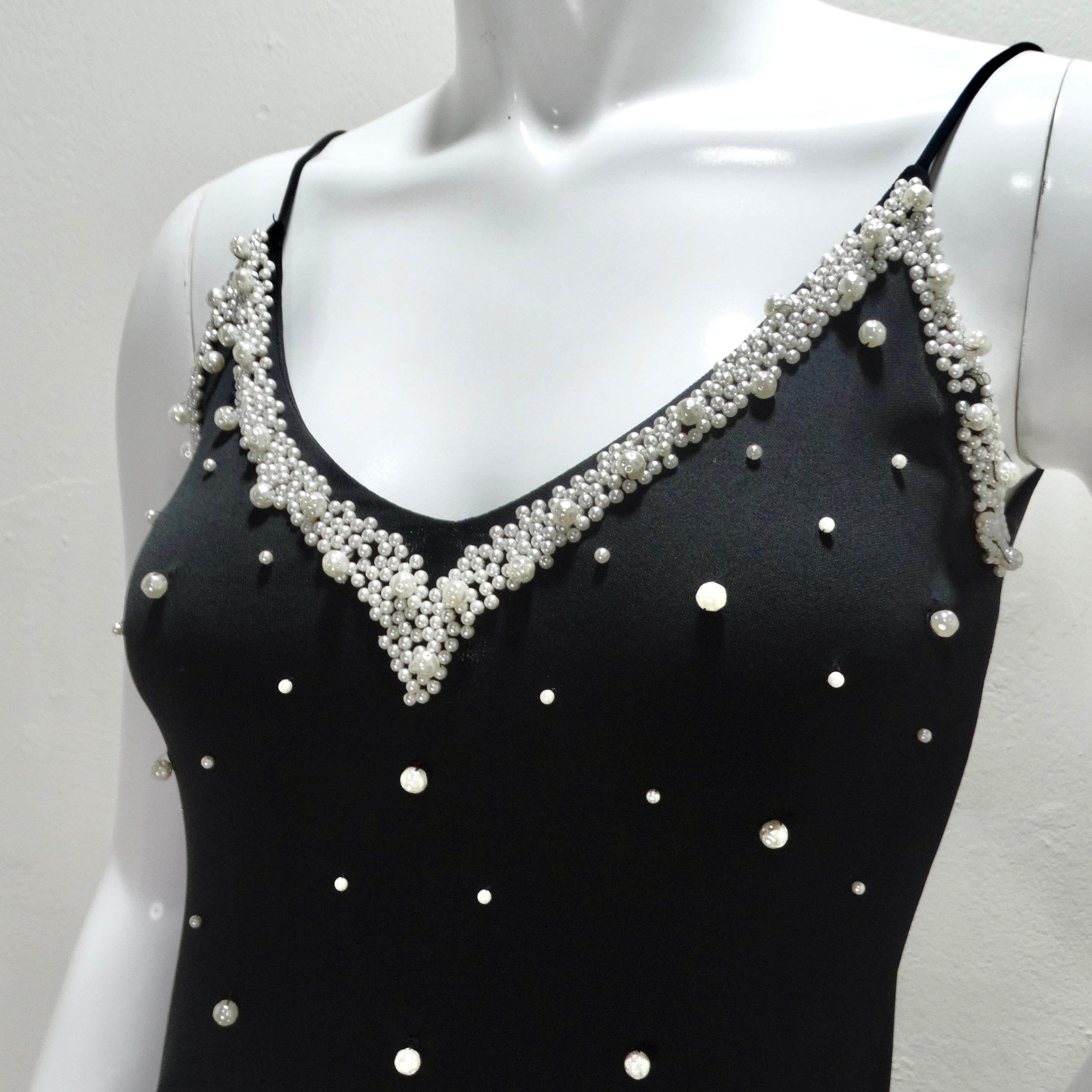 Noir 1980 Black Pearl Beaded Maxi Dress and Cardigan Set en vente
