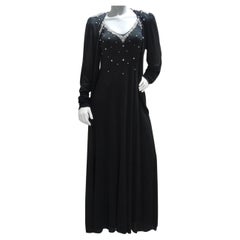 Vintage 1980s Black Pearl Beaded Maxi Dress and Cardigan Set