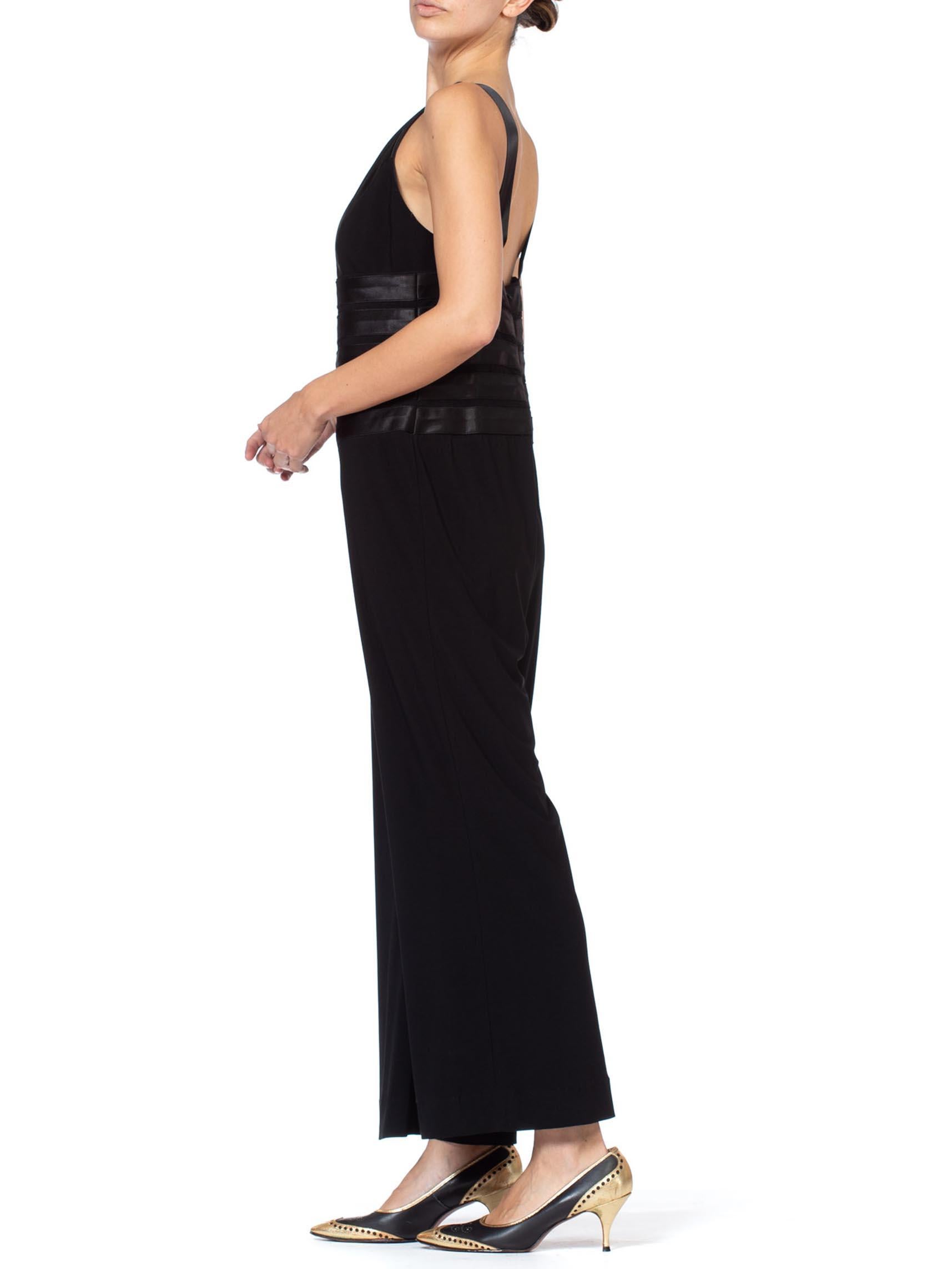 1980S Black Polyester Jumpsuit With Satin Stripe Details In Excellent Condition In New York, NY