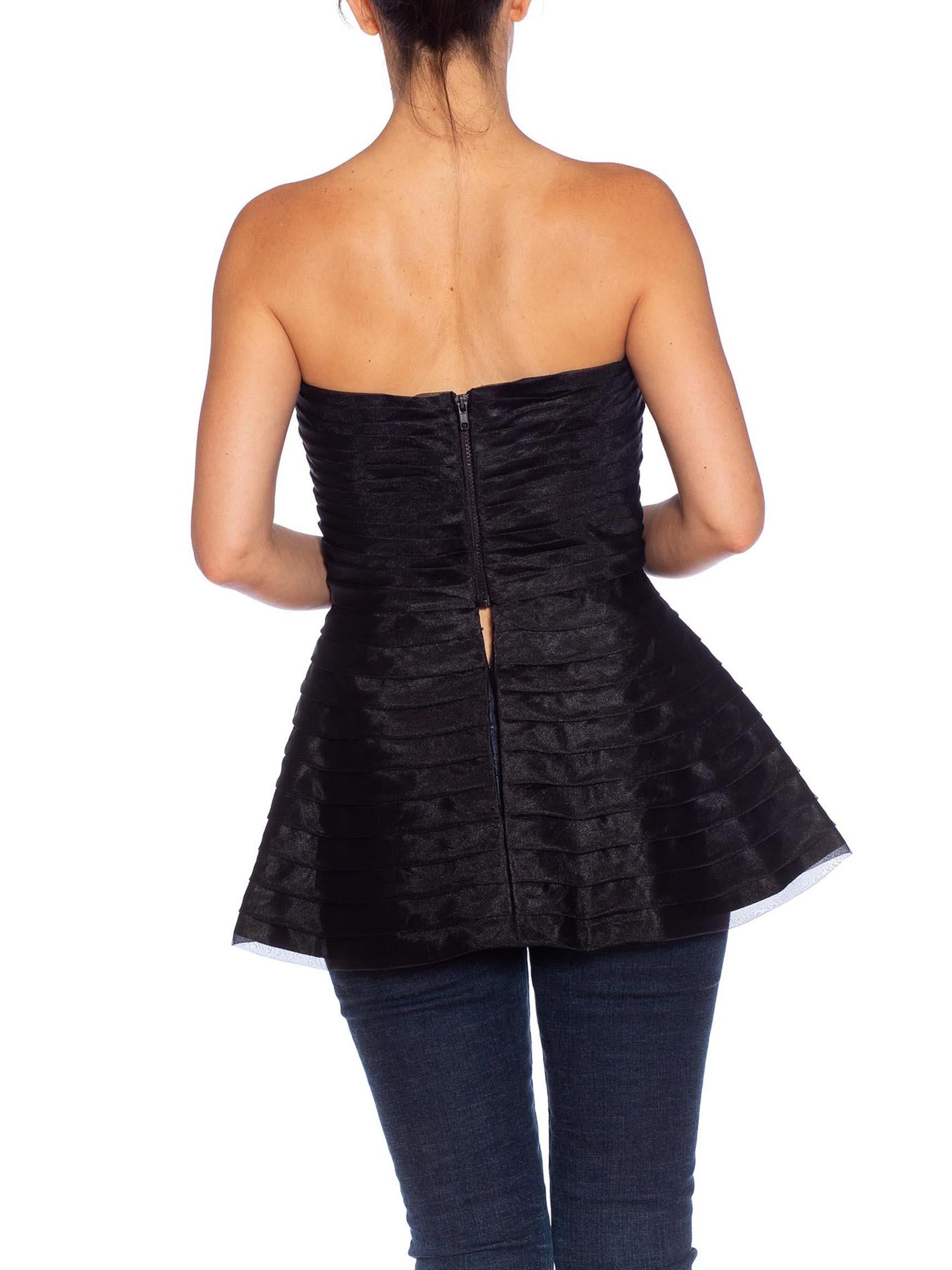 Women's 1980S Black Polyester Organza Pleated, Strapless Top For Sale