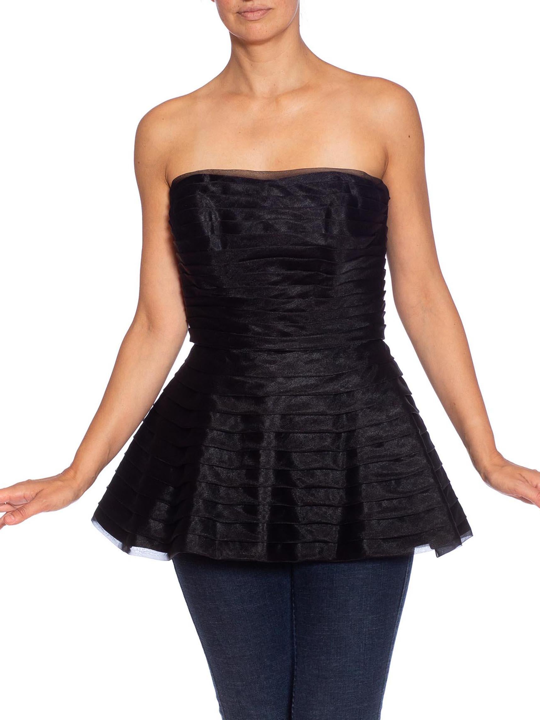 1980S Black Polyester Organza Pleated, Strapless Top For Sale 1