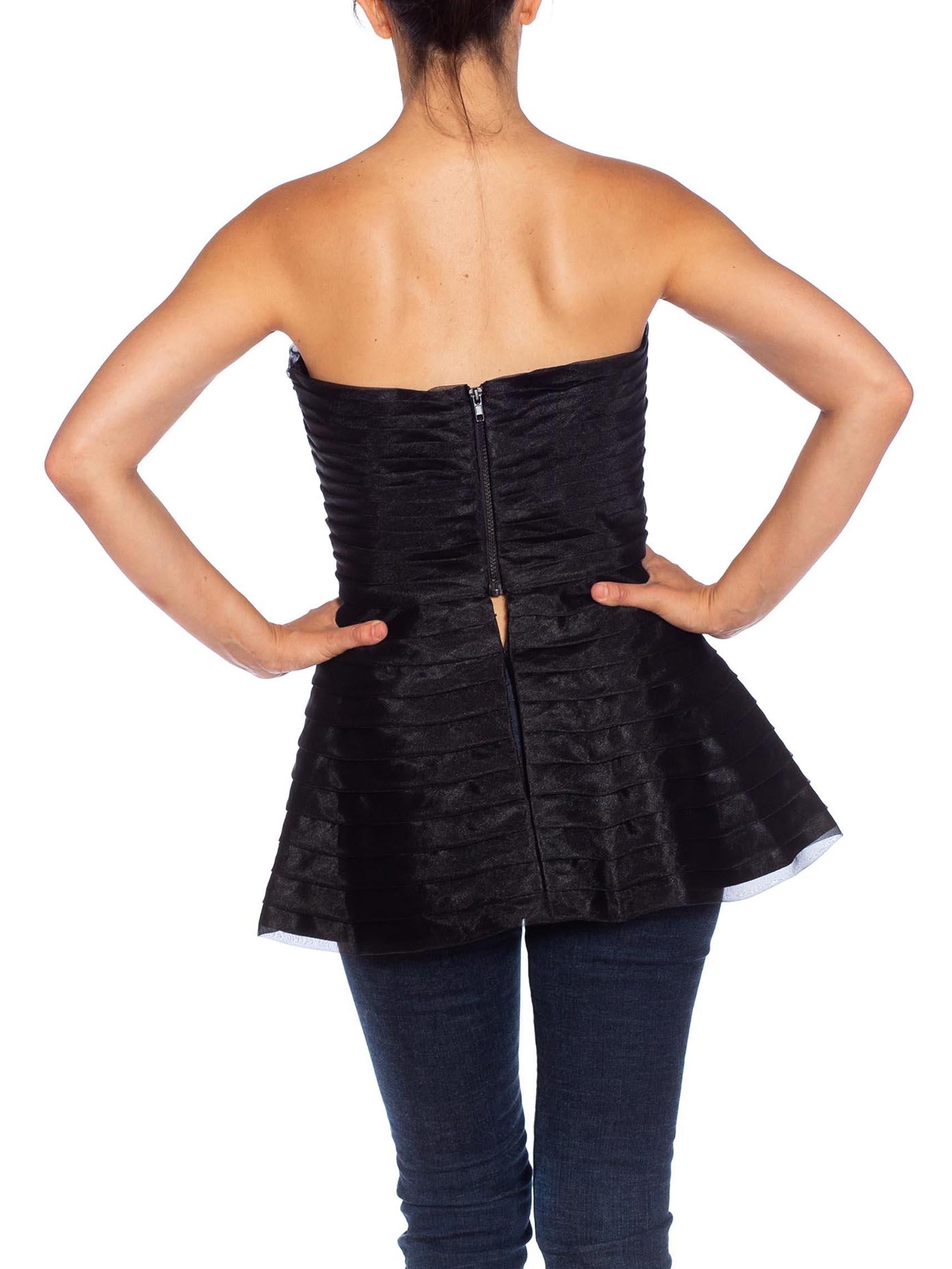 1980S Black Polyester Organza Pleated, Strapless Top For Sale 5