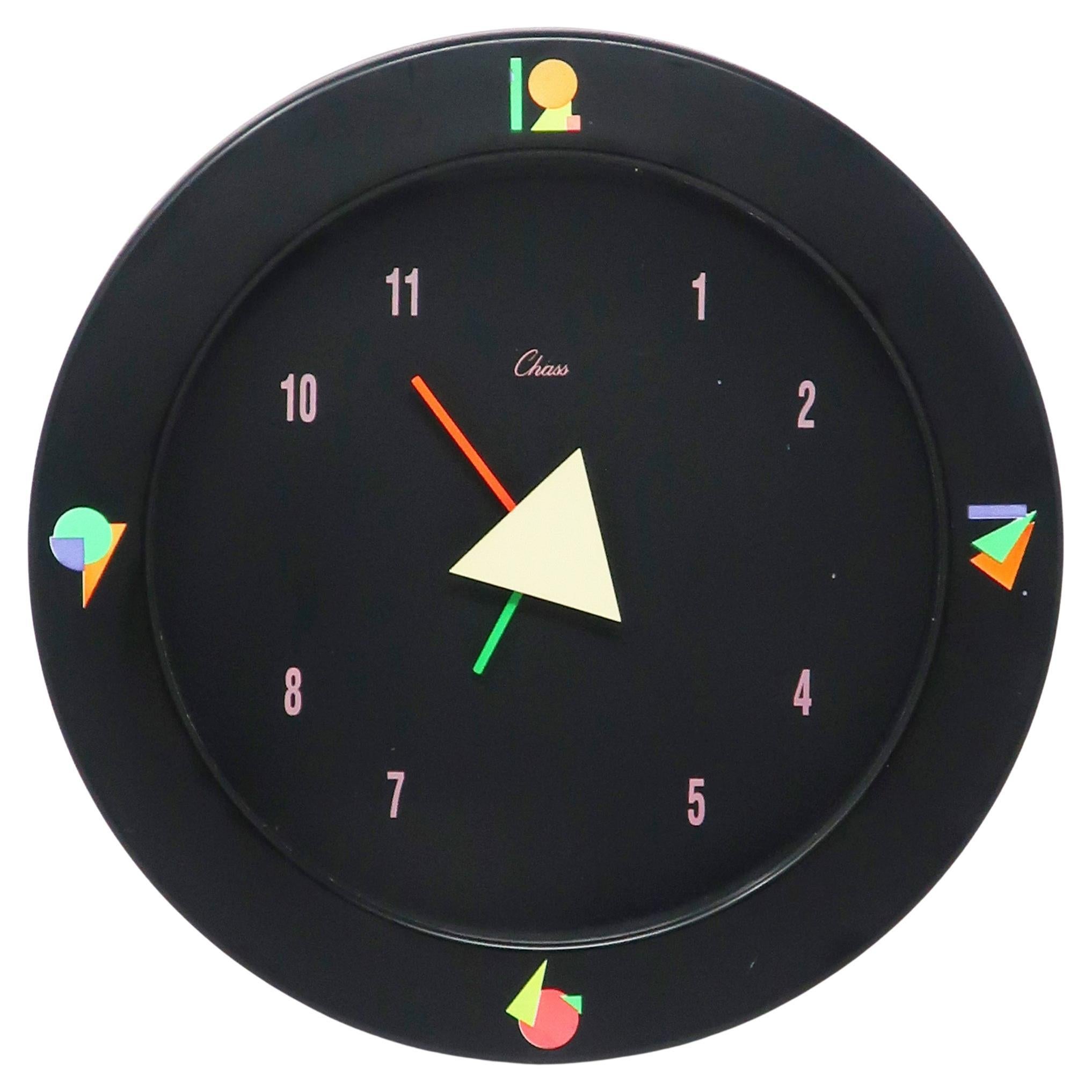 Reloj de pared postmoderno negro de los años 80 by Chass