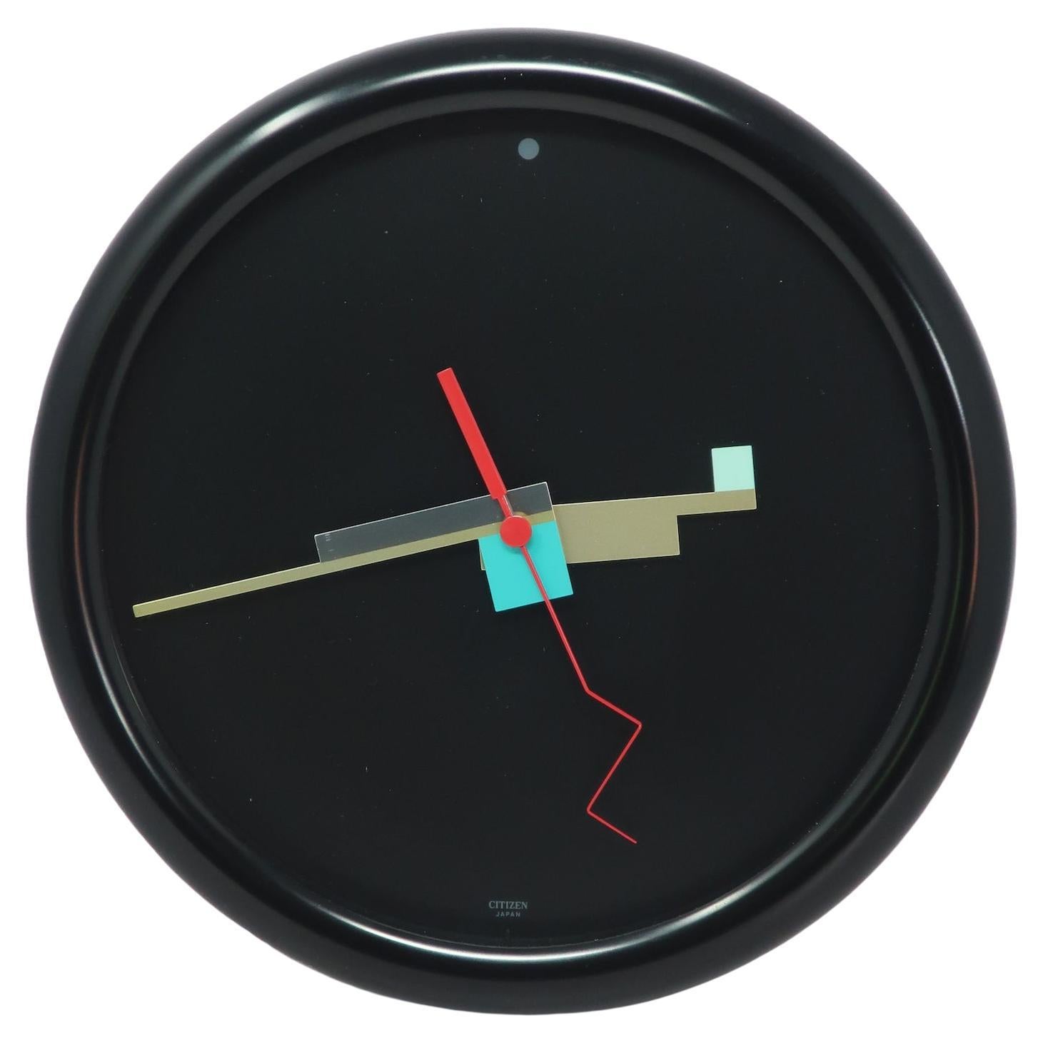 1980s Black Postmodern Wall Clock by Citizen For Sale