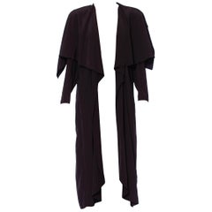 Vintage 1980S Black Rayon Minimal Draped Japanese Style Duster