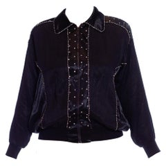 1980S Black Reinstone Crystal Detailed Zip Up Jacket
