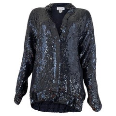 Bomber nero con lustrini degli anni '80, con maniche Dolman, completamente bordato di seta.