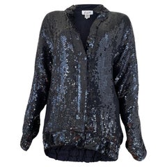 Retro 1980s Black Sequin Bomber Shacket Dolman Sleeve Fully Beaded Silk Moto Jacket