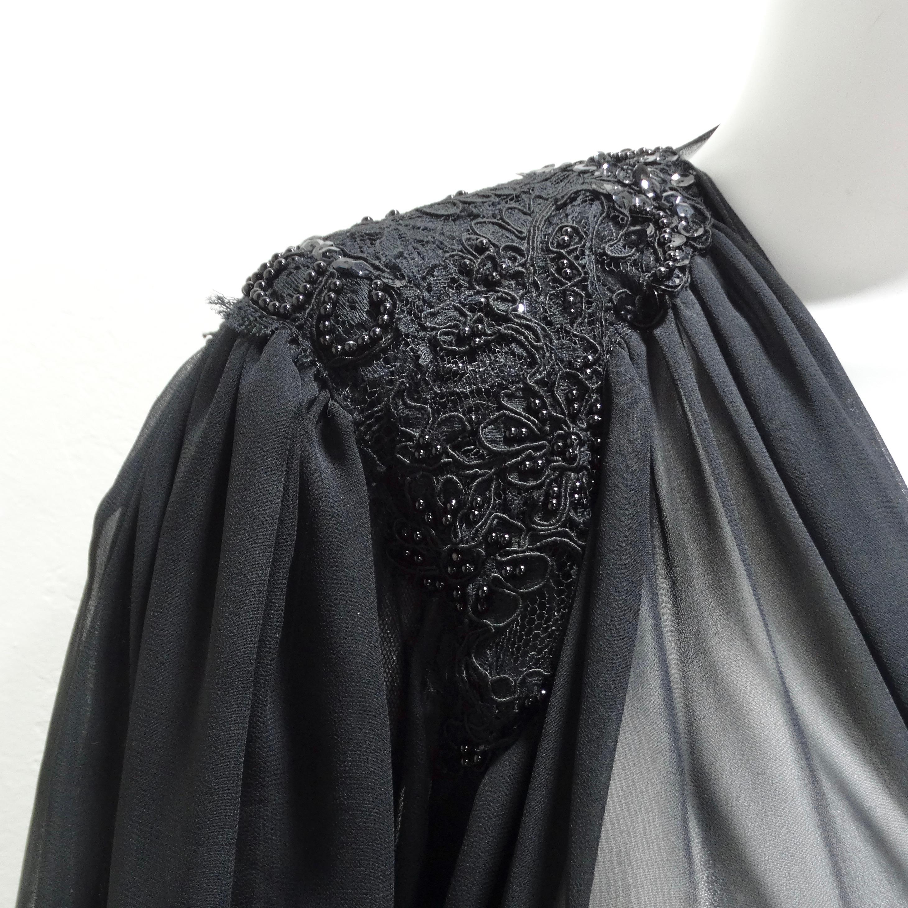 1980s Black Sheer Embellished Robe In Excellent Condition For Sale In Scottsdale, AZ