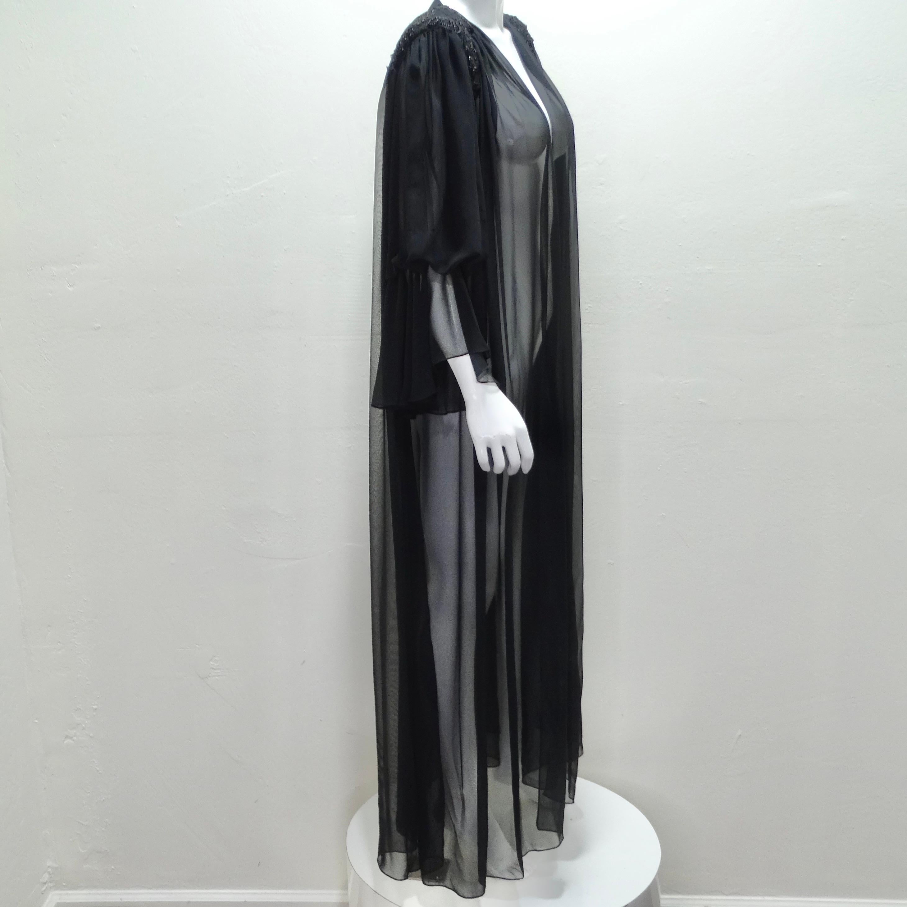 Women's or Men's 1980s Black Sheer Embellished Robe For Sale