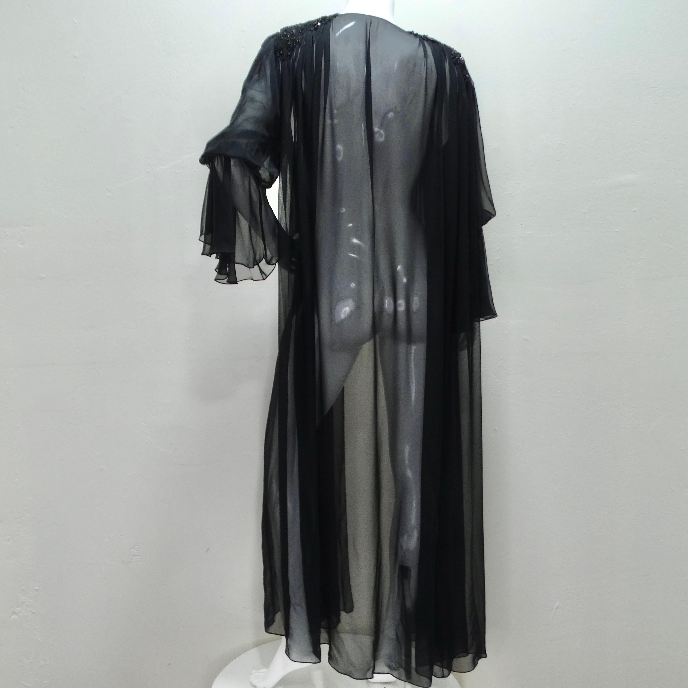 1980s Black Sheer Embellished Robe For Sale 1