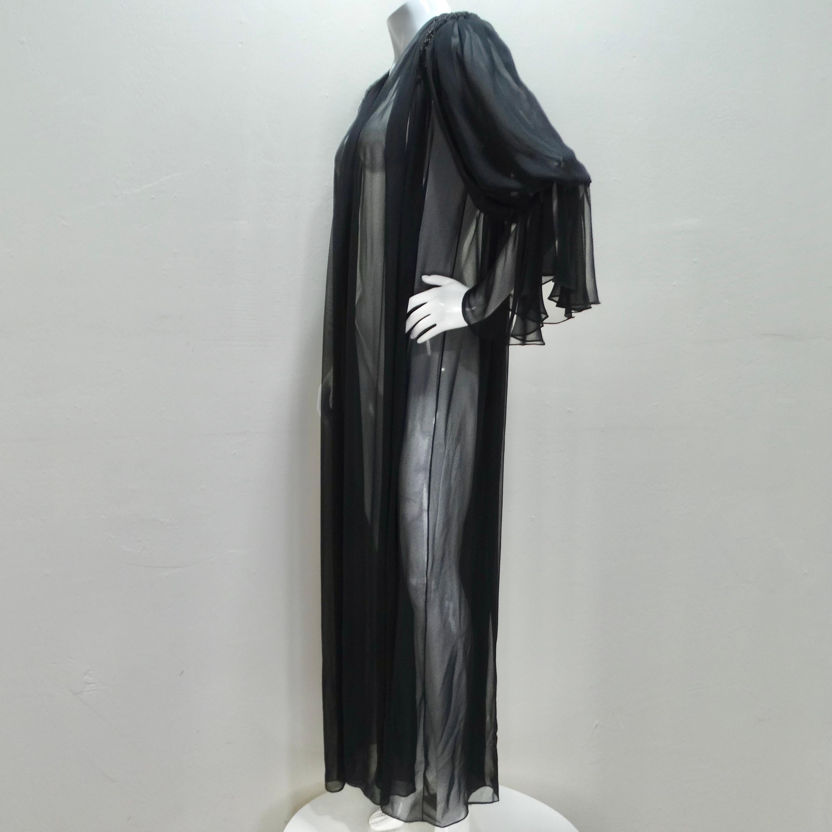 1980s Black Sheer Embellished Robe For Sale 2