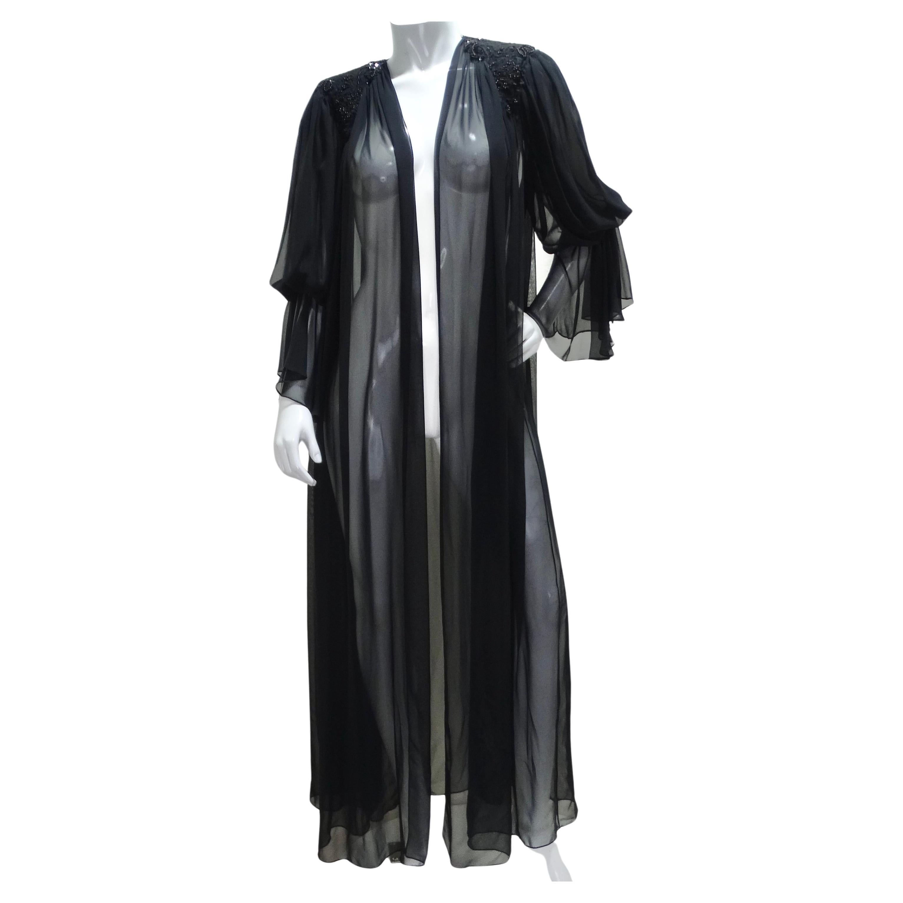 1980s Black Sheer Embellished Robe For Sale
