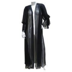 Used 1980s Black Sheer Embellished Robe