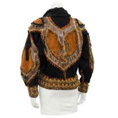 1980s Black Suede& Hand Knit Patchwork Bomber Jacket