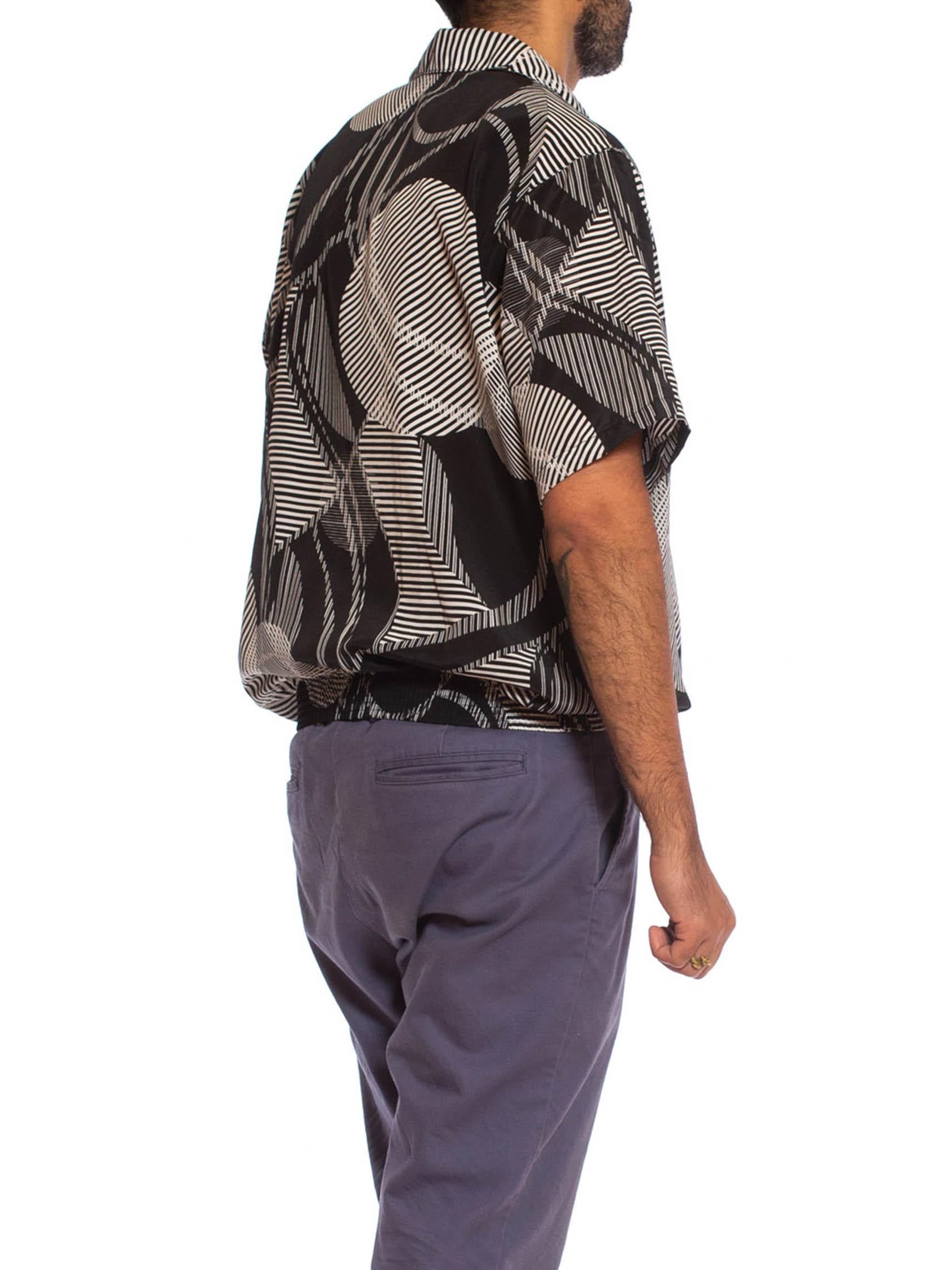 1980S Black & White Geometric Polyester Short Sleeve Pullover Shirt 1