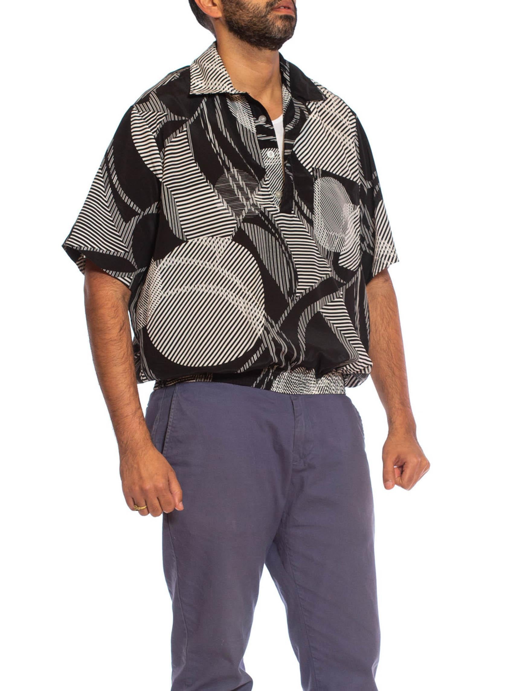 1980S Black & White Geometric Polyester Short Sleeve Pullover Shirt 2