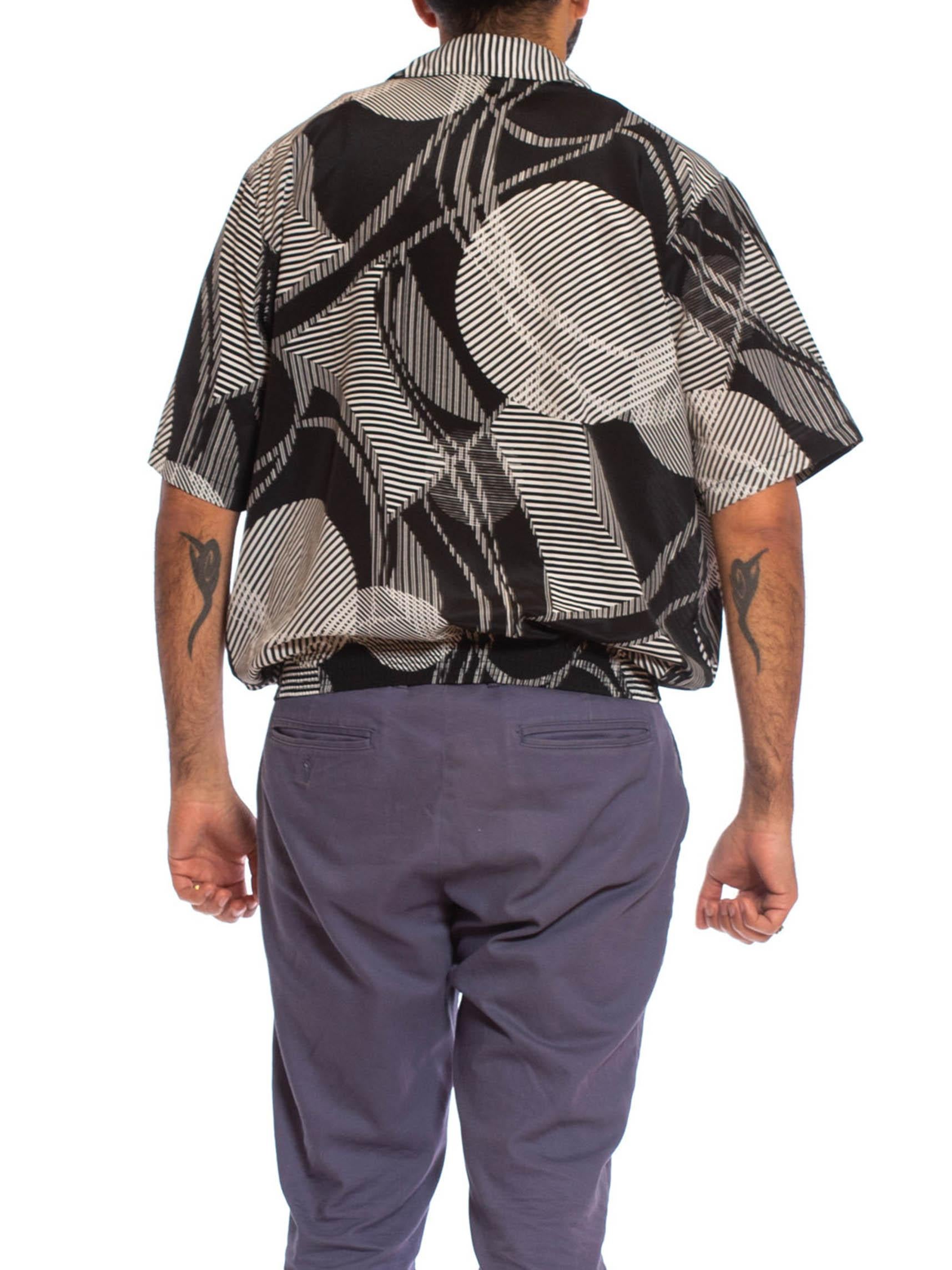 1980S Black & White Geometric Polyester Short Sleeve Pullover Shirt 3