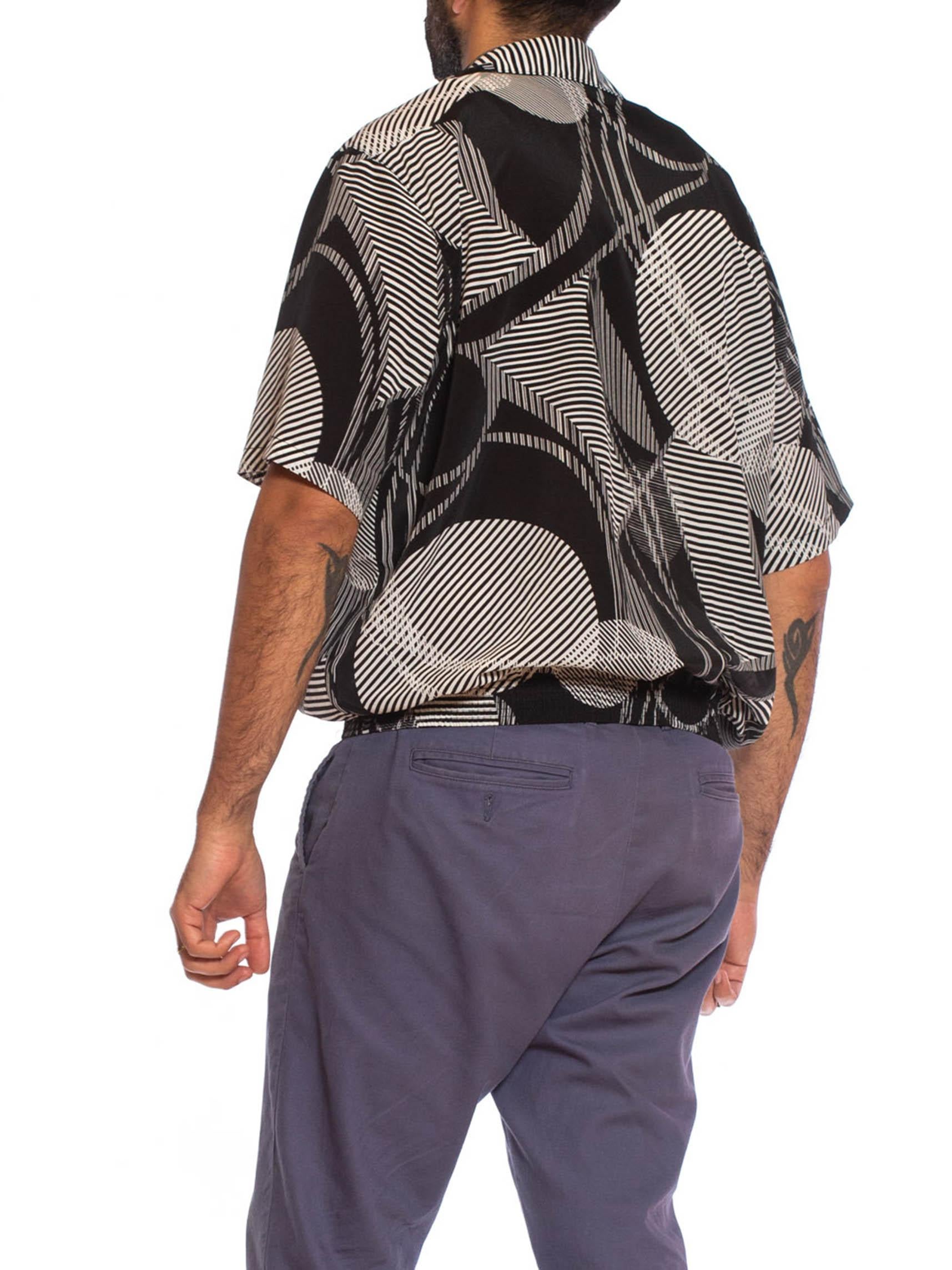 1980S Black & White Geometric Polyester Short Sleeve Pullover Shirt 4