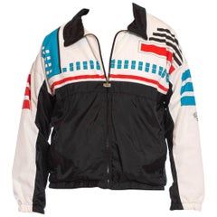 1980S Black & White Nylon Lined In Cotton Jersey Sports Windbreaker Jacket