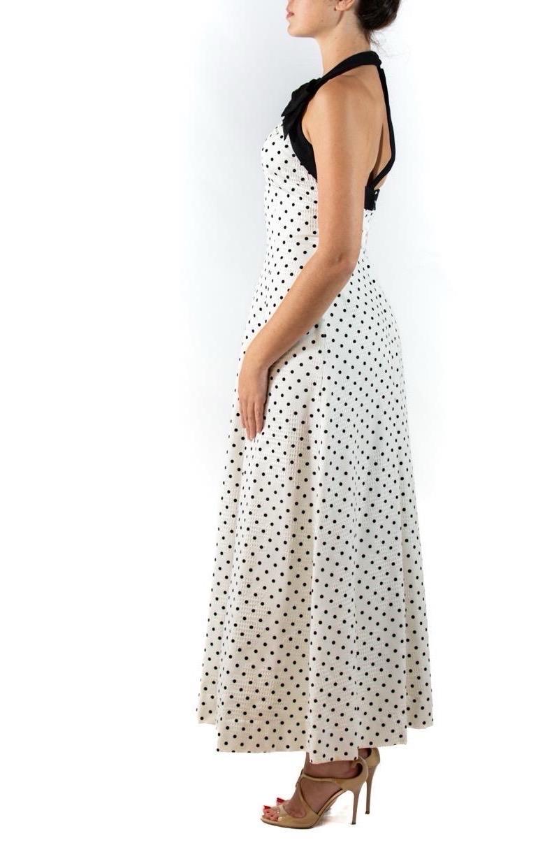 Beige 1980S Black & White Polka Dot Cotton 1950S Style Summer Gown For Sale