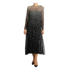 Schwarz-weißes Seiden-Chiffonkleid aus den 1980er Jahren