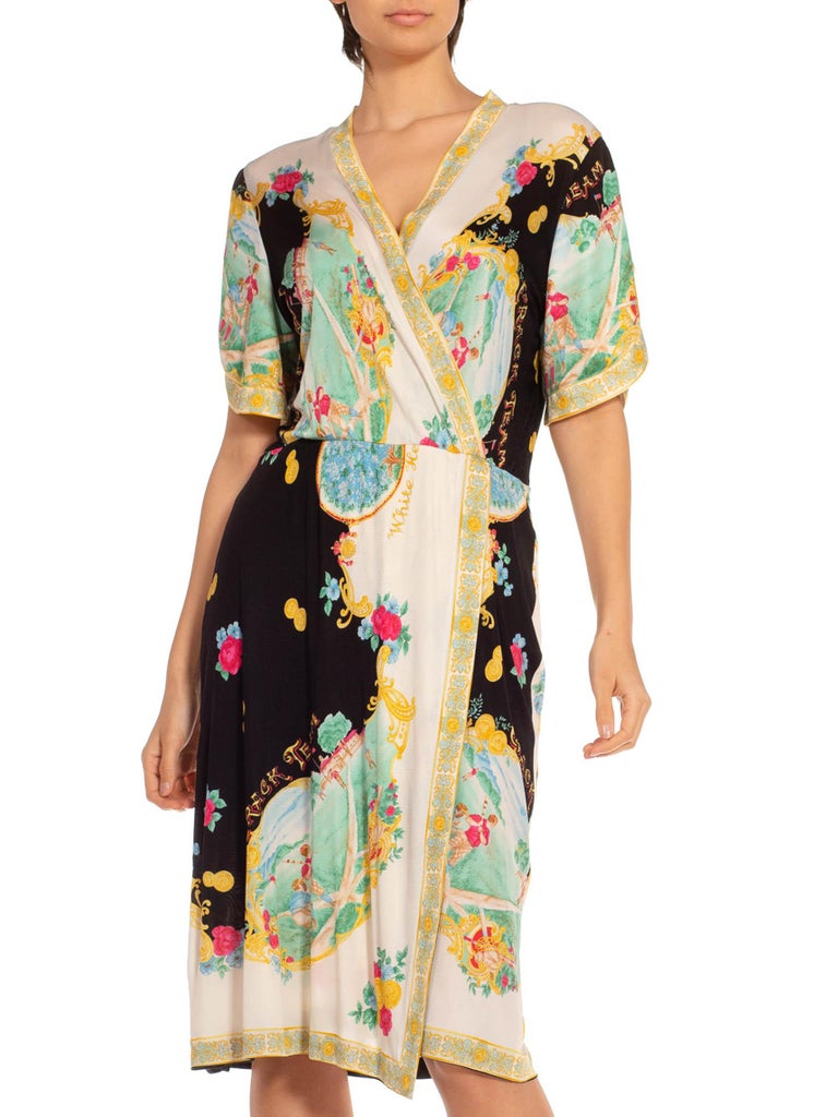 1980S Black and White Silk Jersey Italian Art Deco Printed Dress For — free download