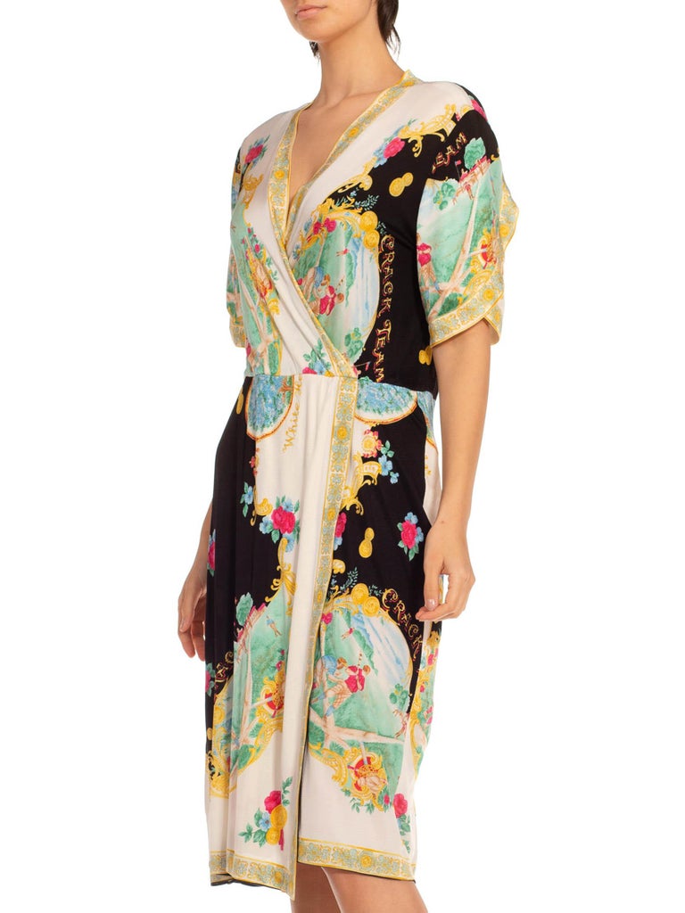 1980S Black and White Silk Jersey Italian Art Deco Printed Dress For — free download