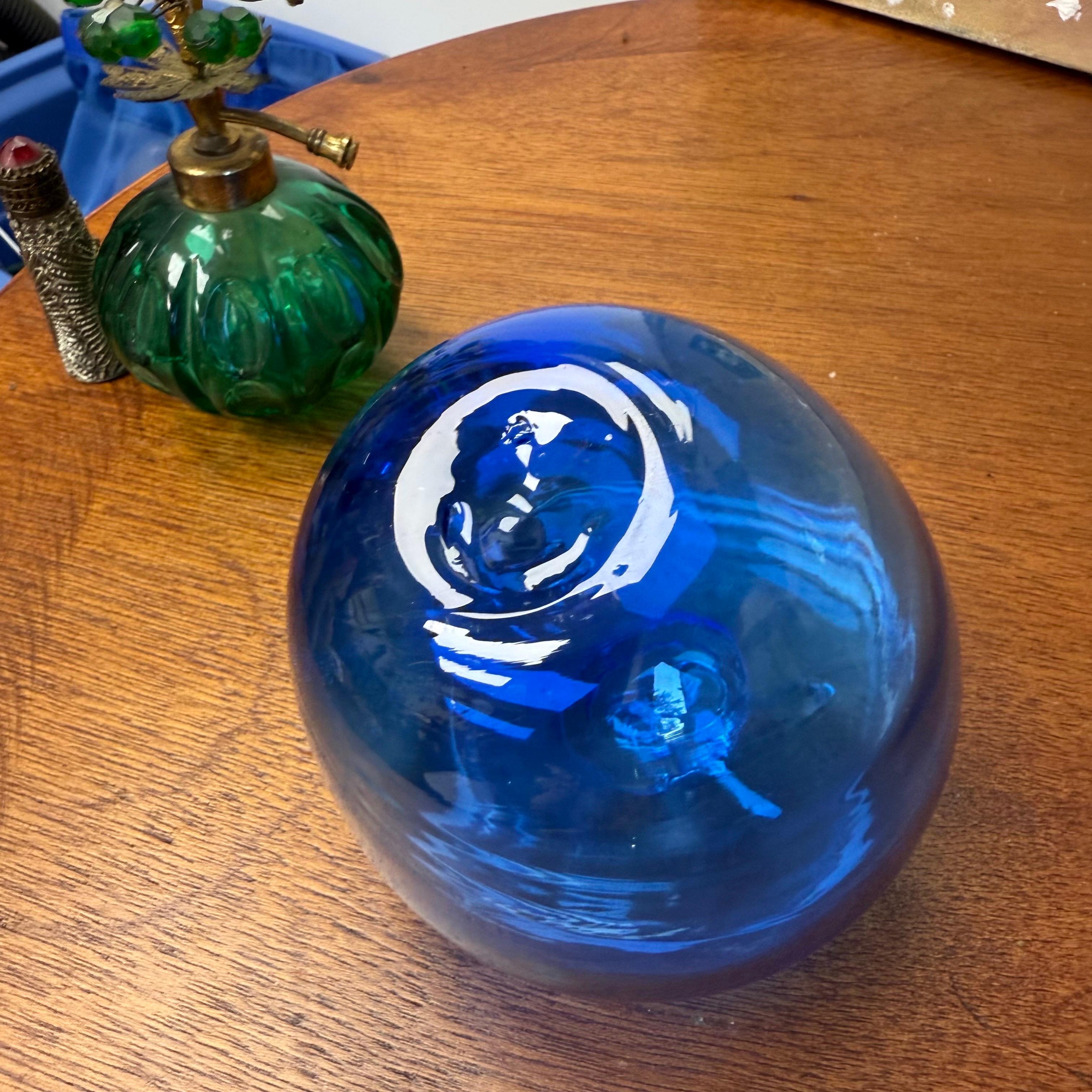 Blenko Blue Apple degli anni '80 con gambo trasparente, etichetta originale in vendita 1