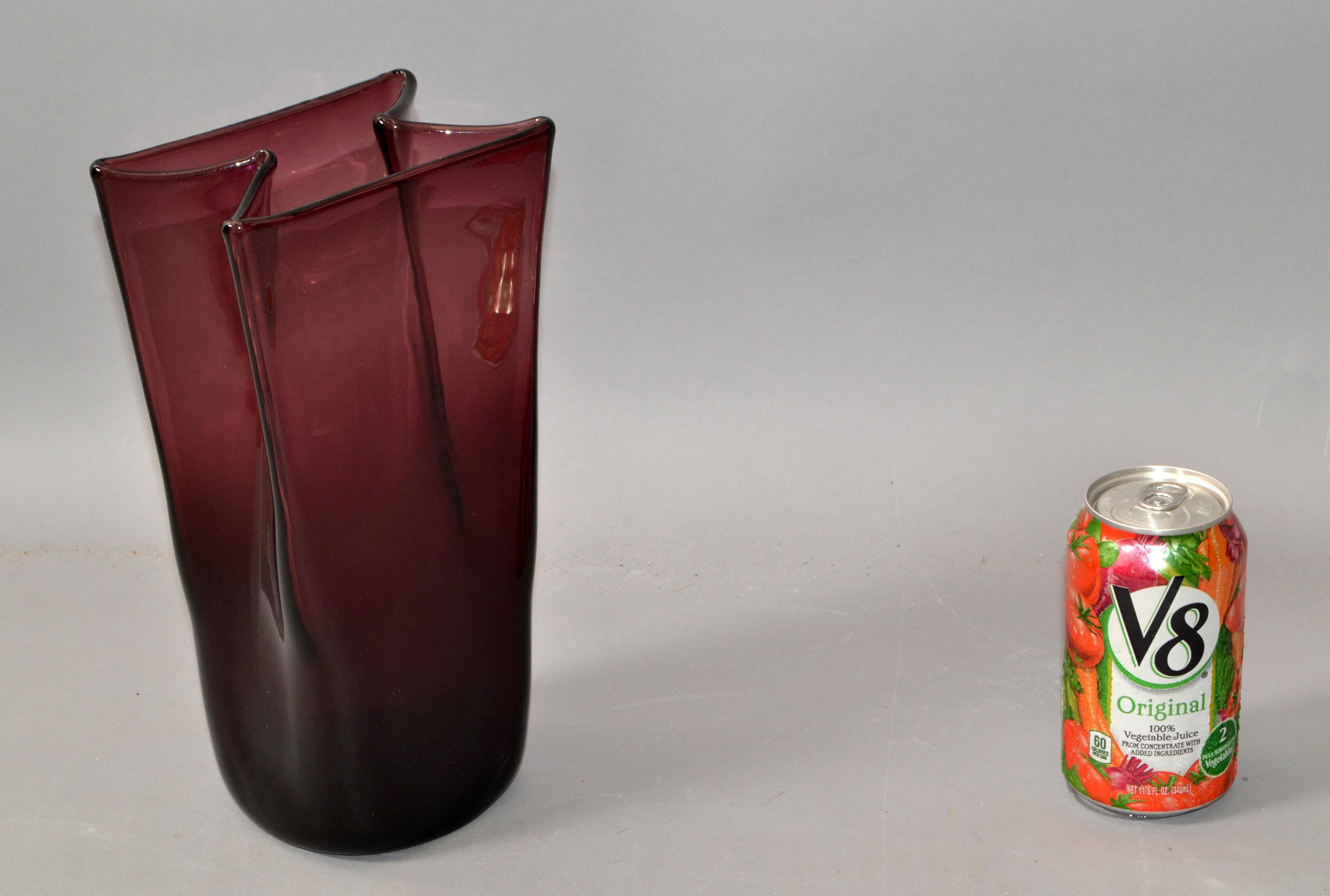 1980s Blenko Purple Paper Bag Blown Art Glass Vase American Mid-Century Modern For Sale 6