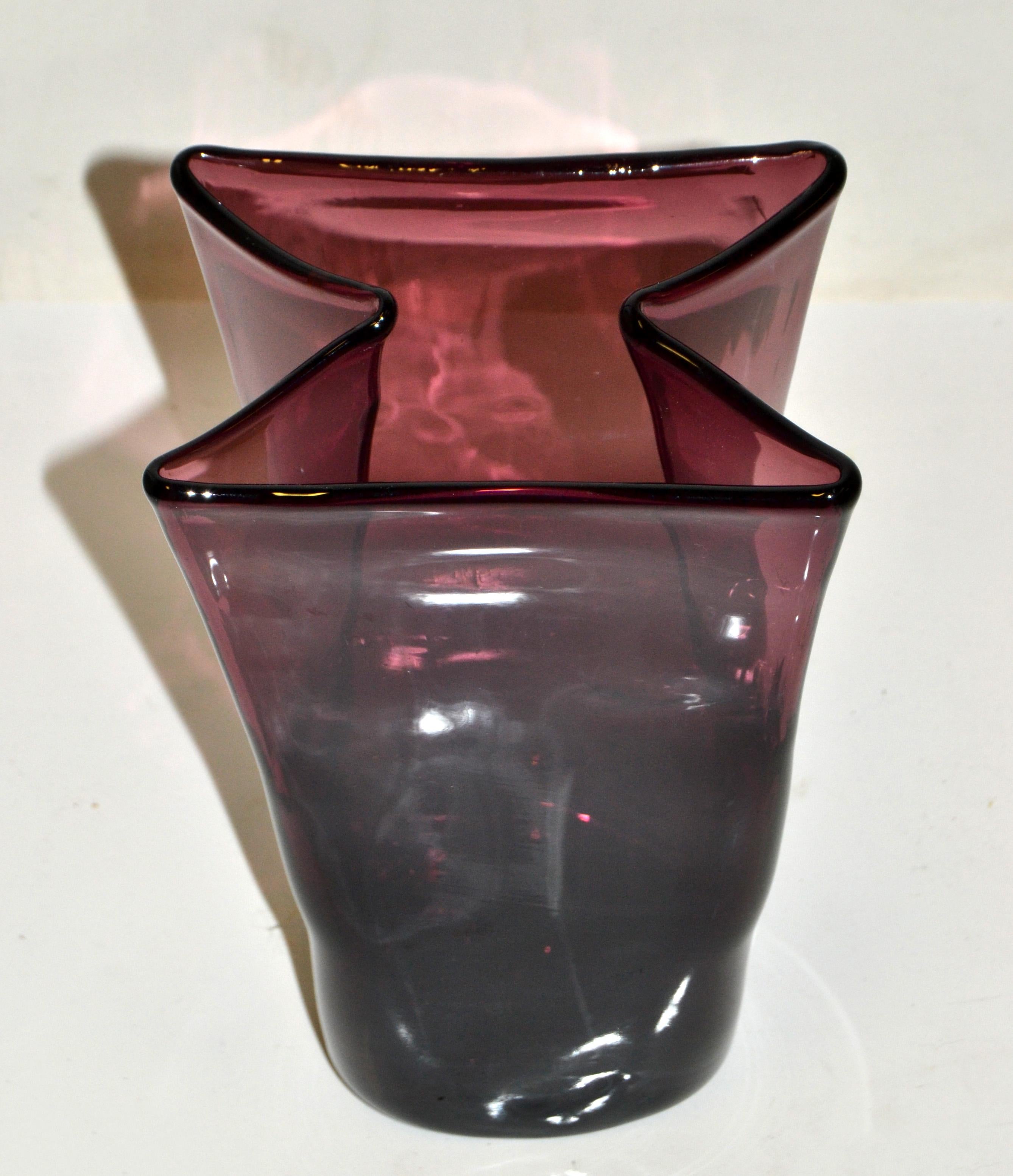 1980s Blenko Purple Paper Bag Blown Art Glass Vase American Mid-Century Modern For Sale 7
