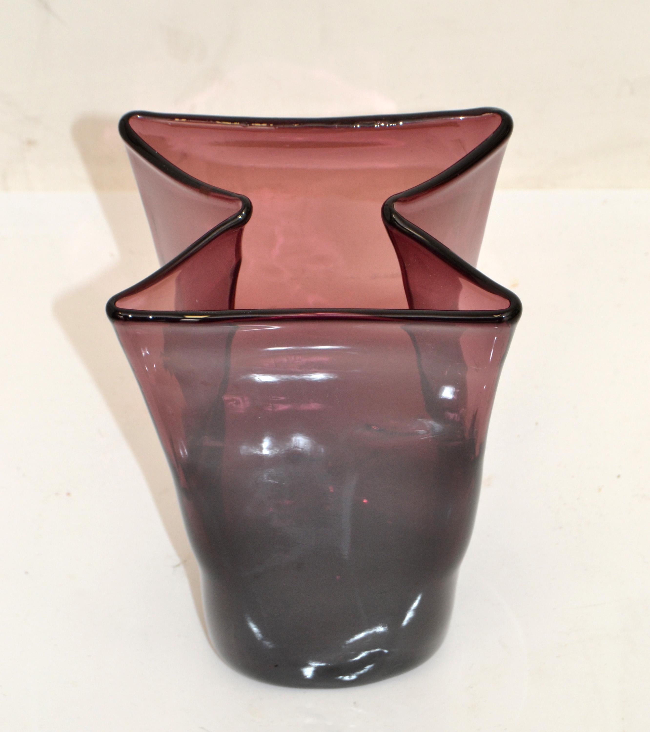1980s Blenko Purple Paper Bag Blown Art Glass Vase American Mid-Century Modern For Sale 2