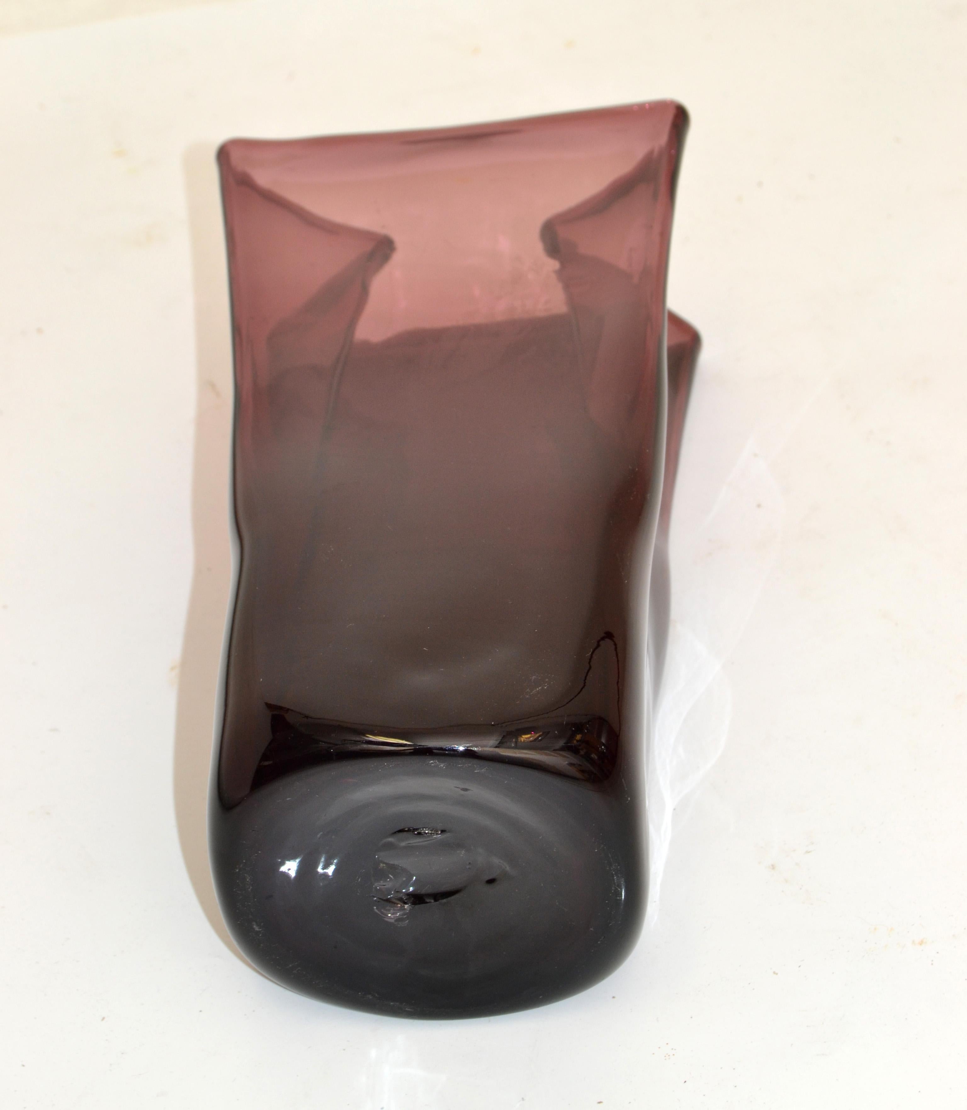 1980s Blenko Purple Paper Bag Blown Art Glass Vase American Mid-Century Modern For Sale 4