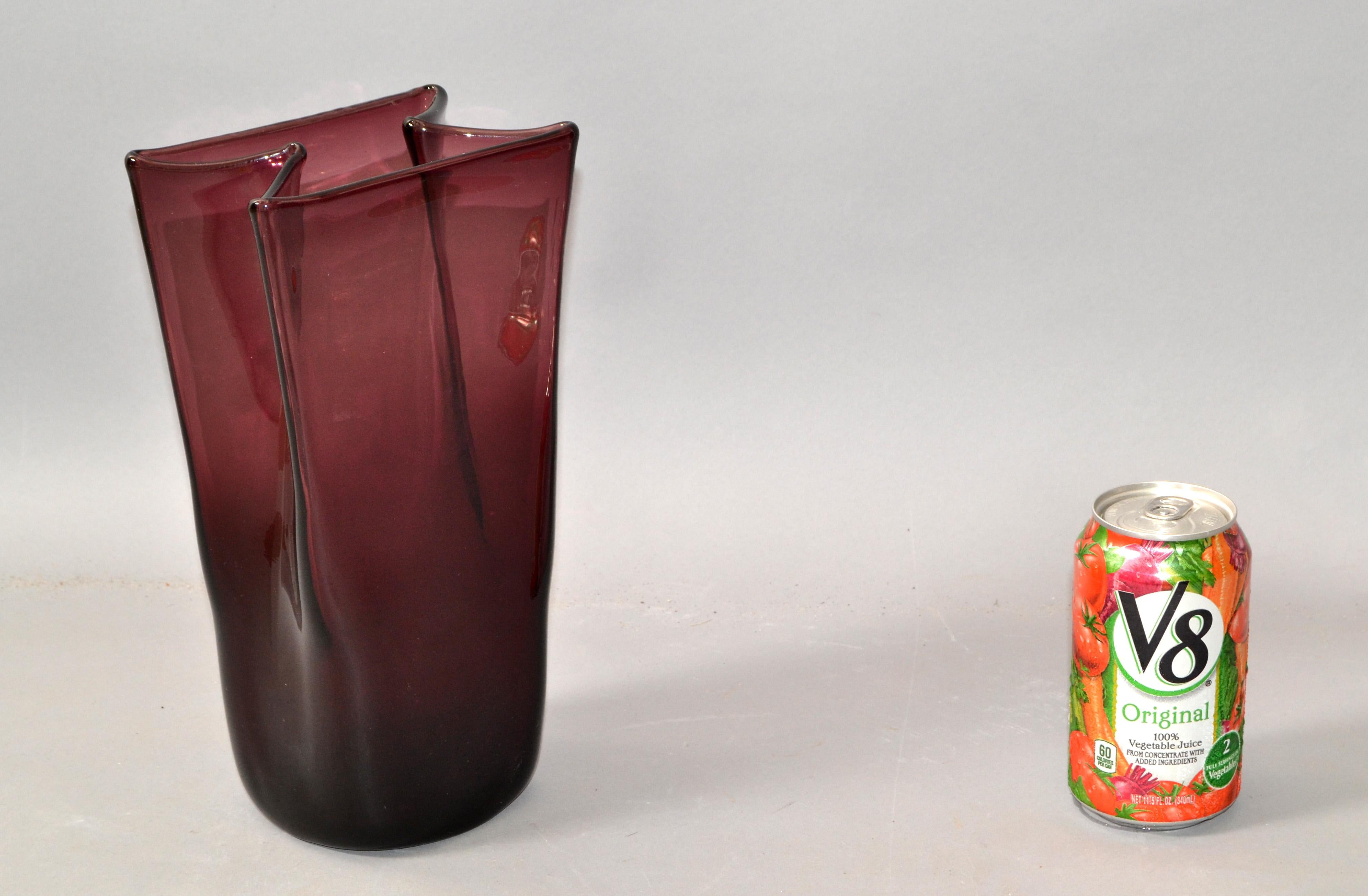 1980s Blenko Purple Paper Bag Blown Art Glass Vase American Mid-Century Modern For Sale 5