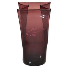 Vintage 1980s Blenko Purple Paper Bag Blown Art Glass Vase American Mid-Century Modern