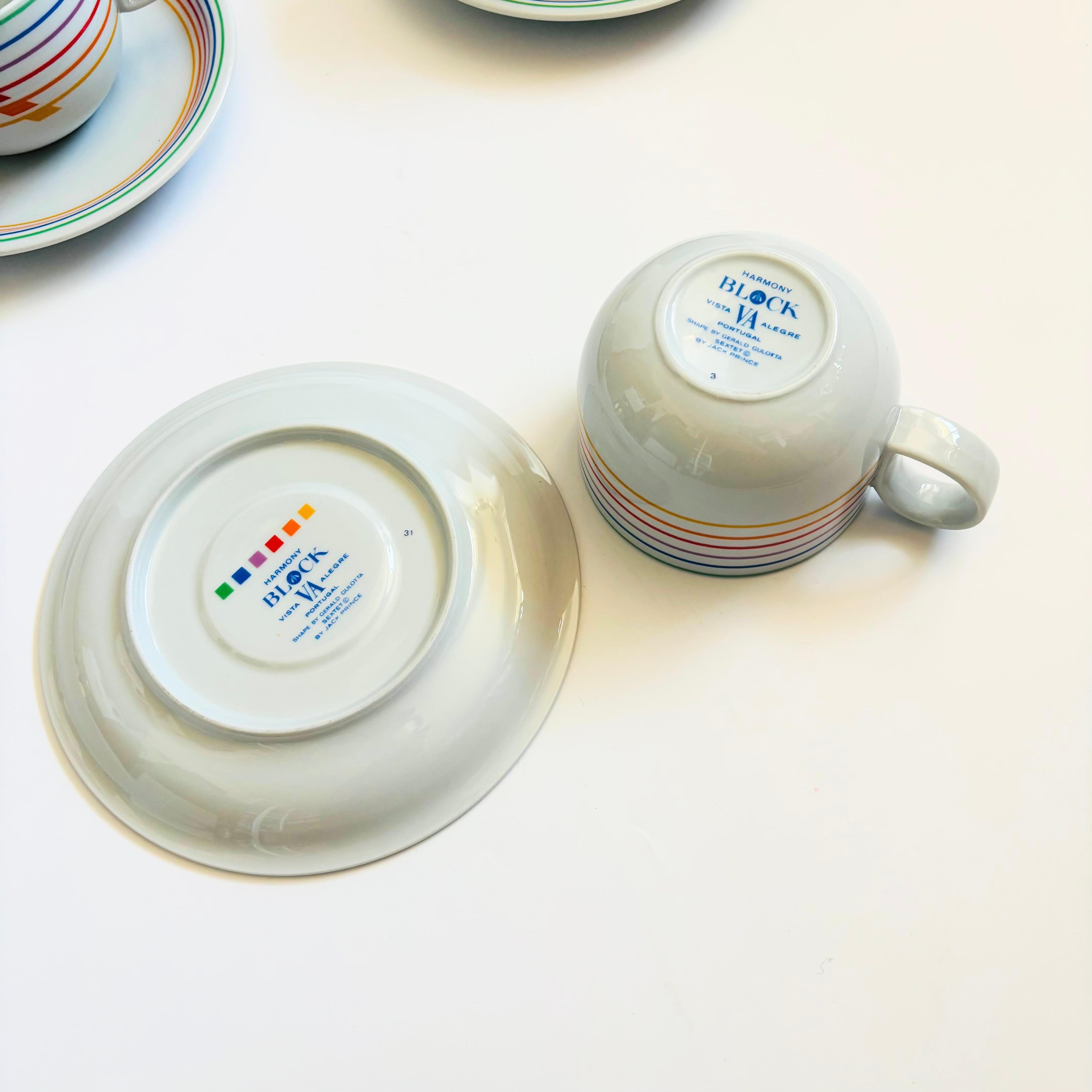 Tazas y platillos arco iris Block Sextet de los años 80 - Juego de 6 Cerámico en venta