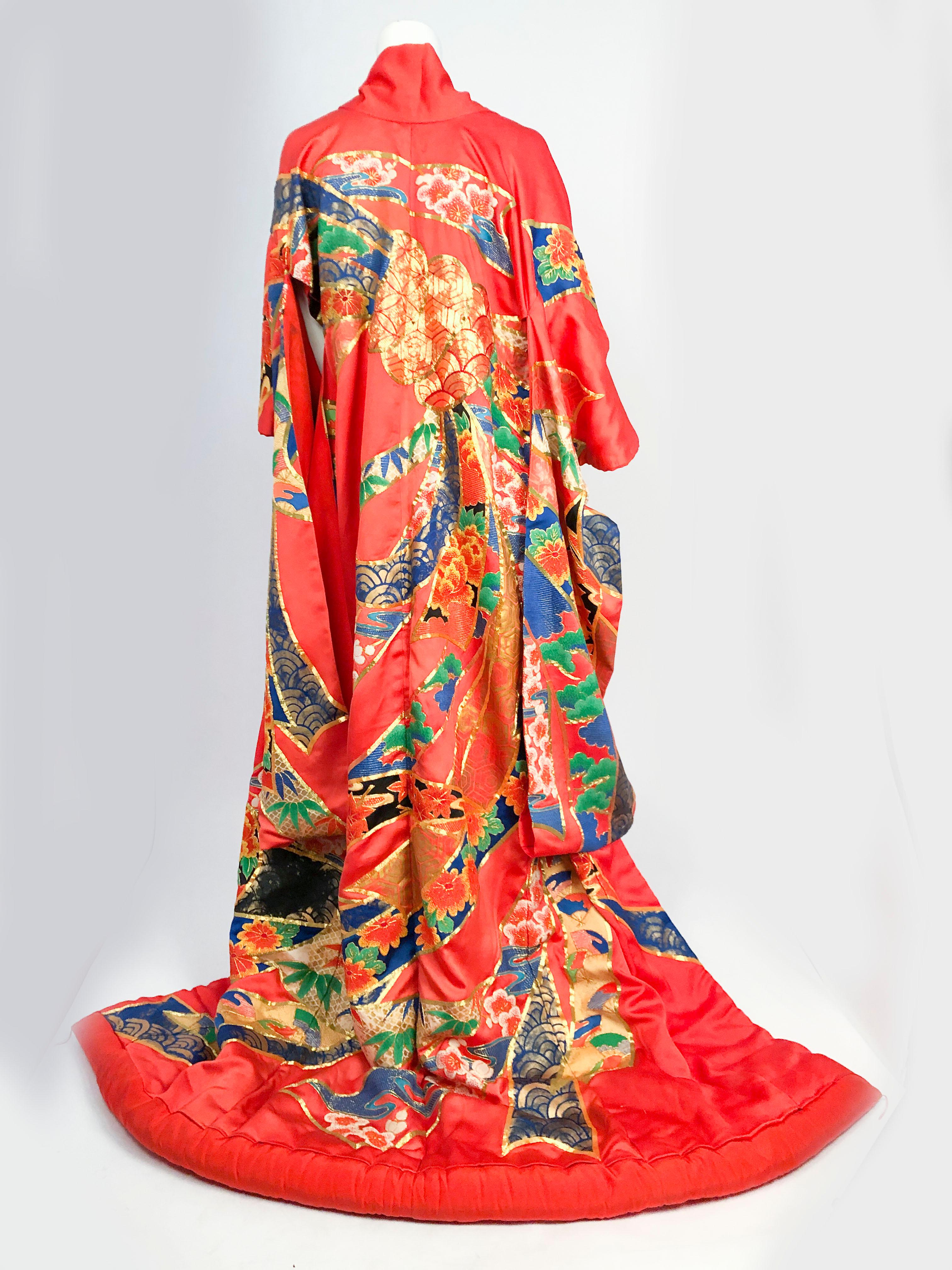 Red 1980's Brilliant Orange Kimono Opera Coat
