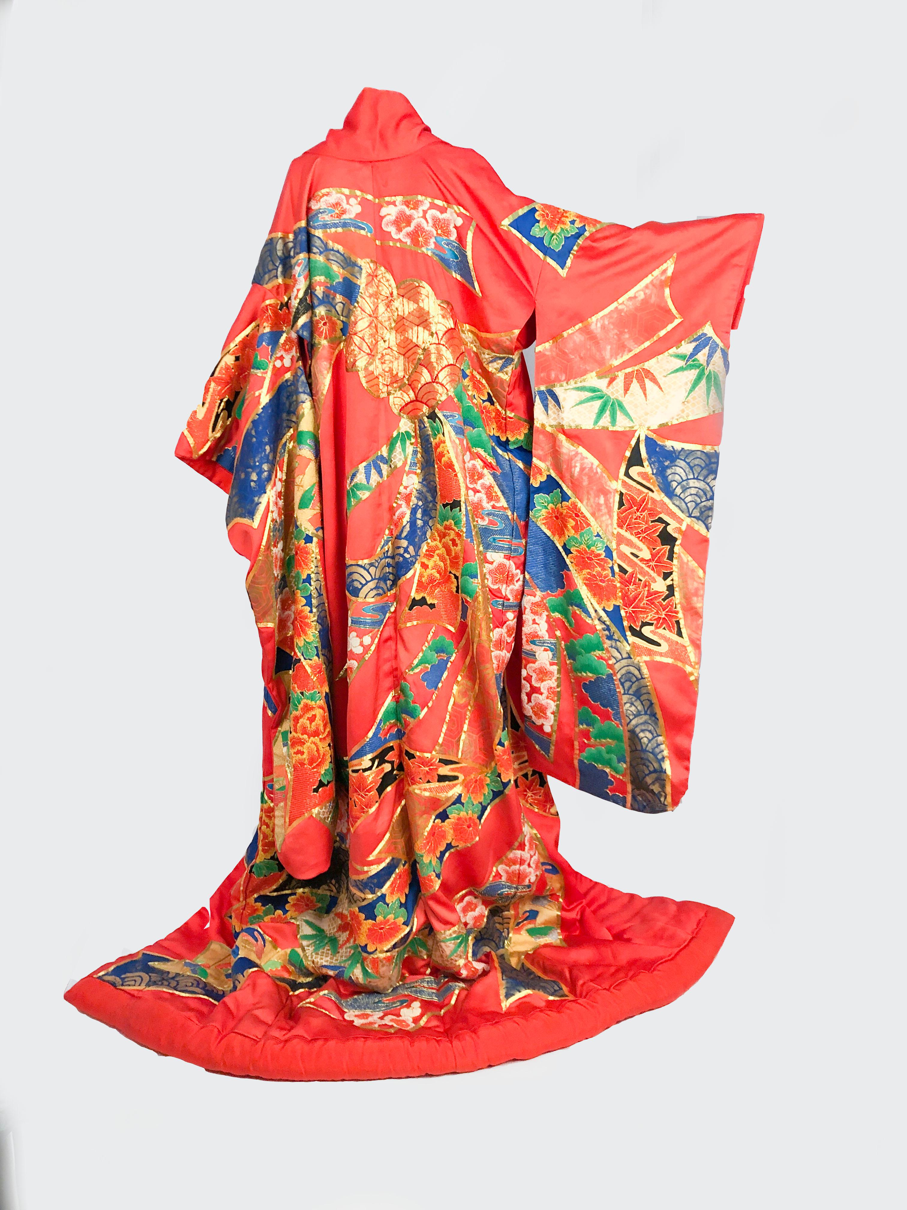 Women's or Men's 1980's Brilliant Orange Kimono Opera Coat