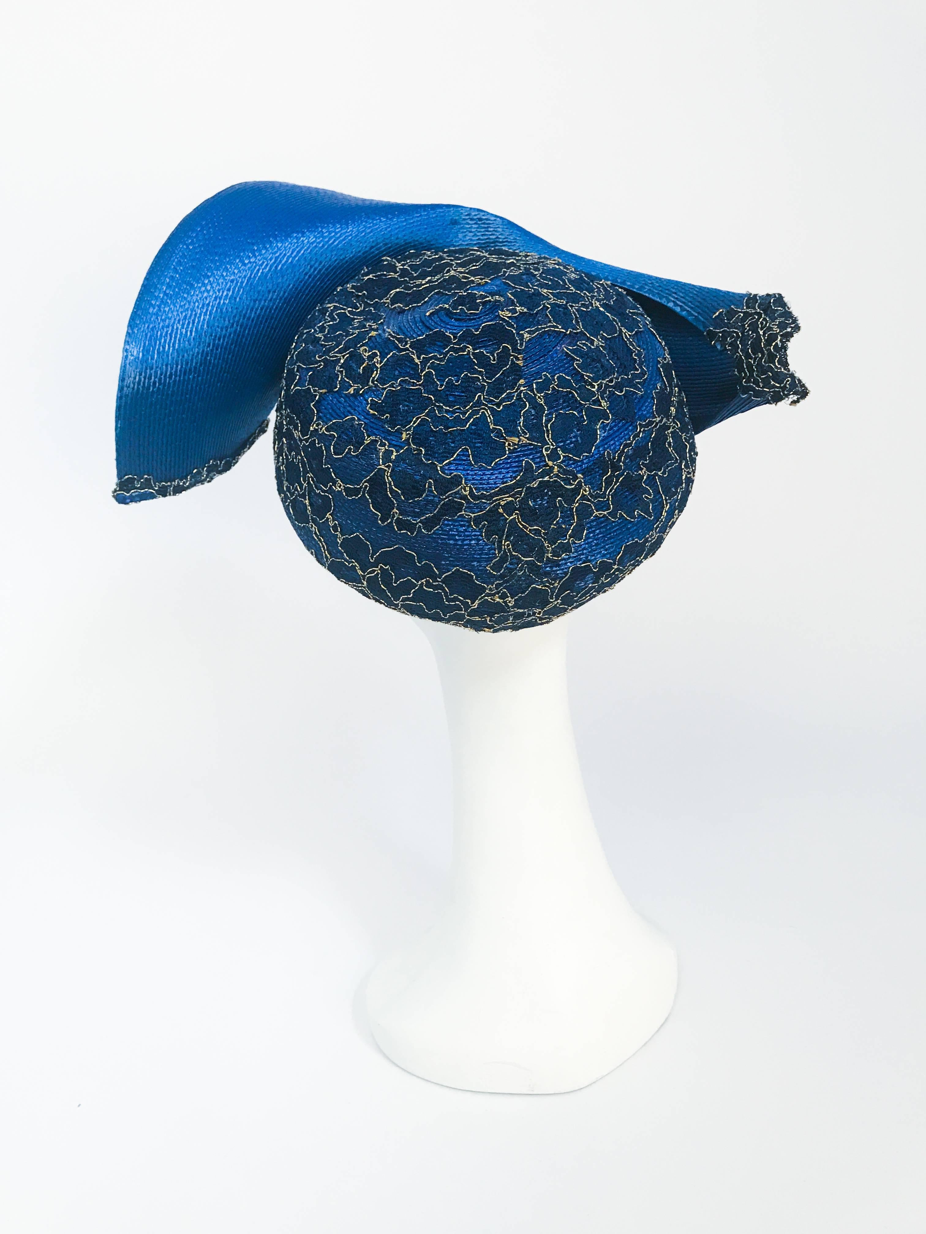 Women's 1980s Blue and Gold-tone Structured Hat For Sale
