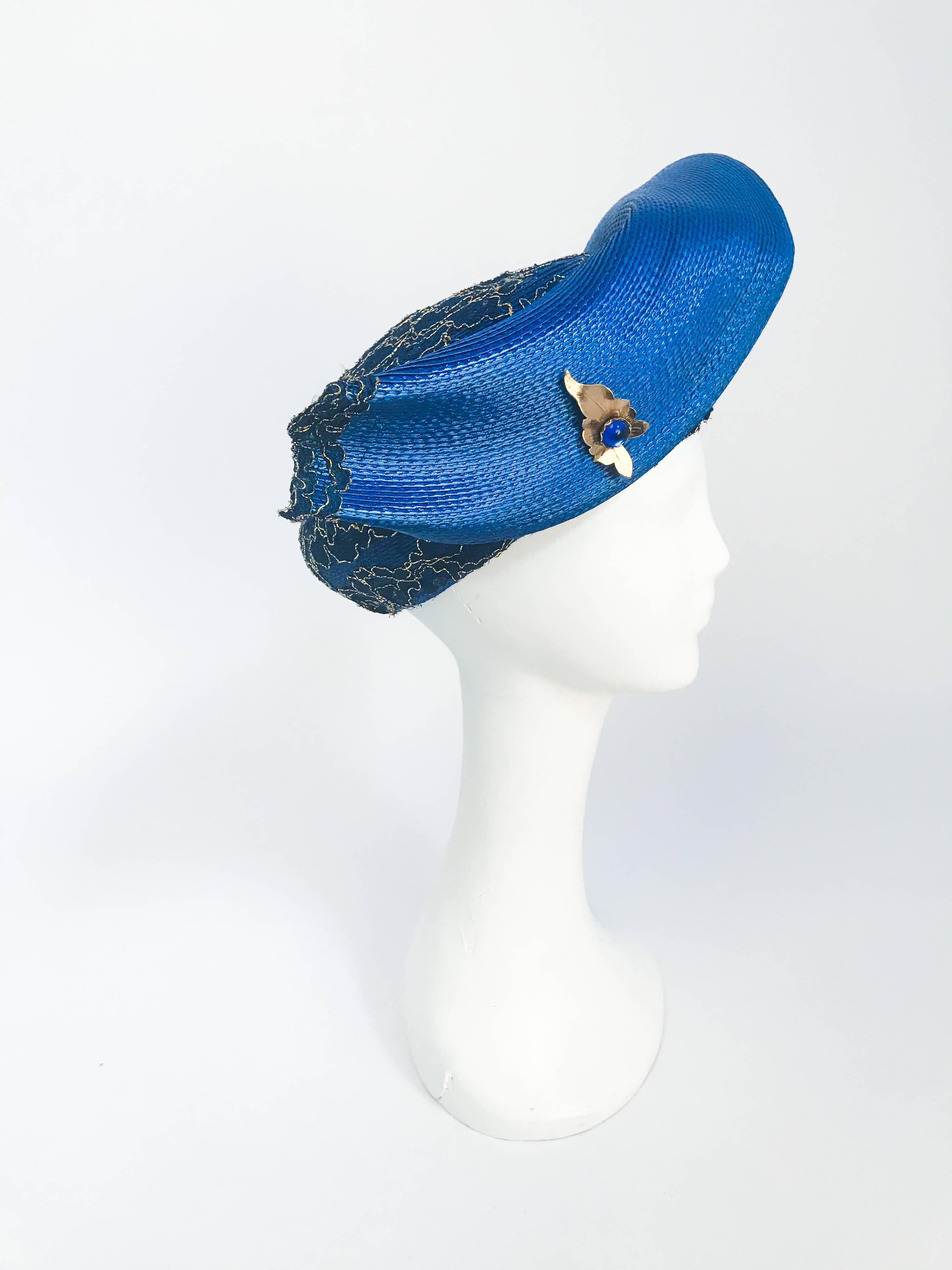 1980s Blue and Gold-tone Structured Hat For Sale 1