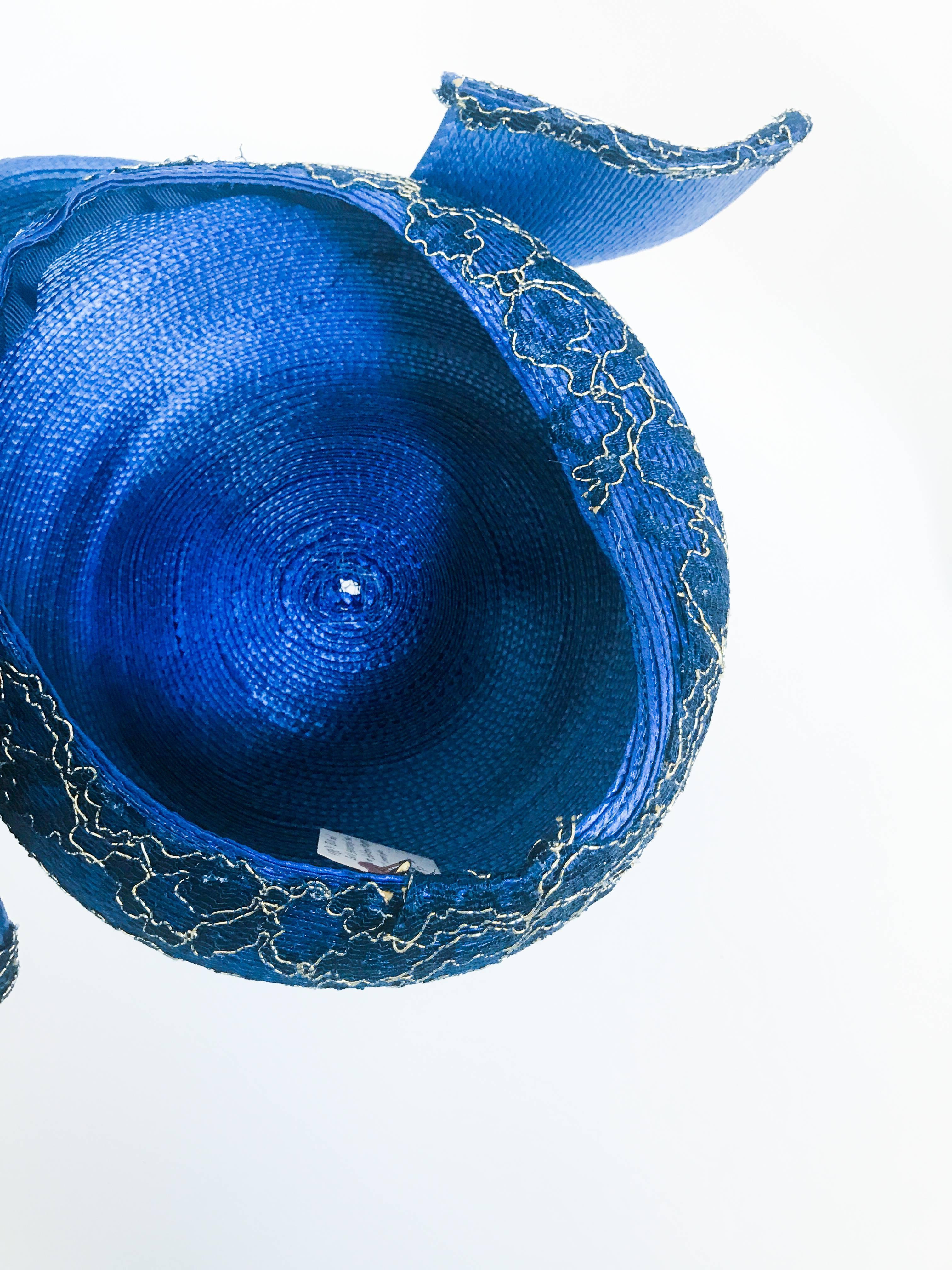 1980s Blue and Gold-tone Structured Hat For Sale 3