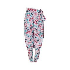1980s Blue and Pink Linen Harlequin Print Harem Trousers