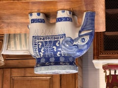 1980s Blue and White Elephant Stool