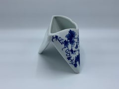 1980s Blue and White Porcelain Letter Holder with Ivy Motif