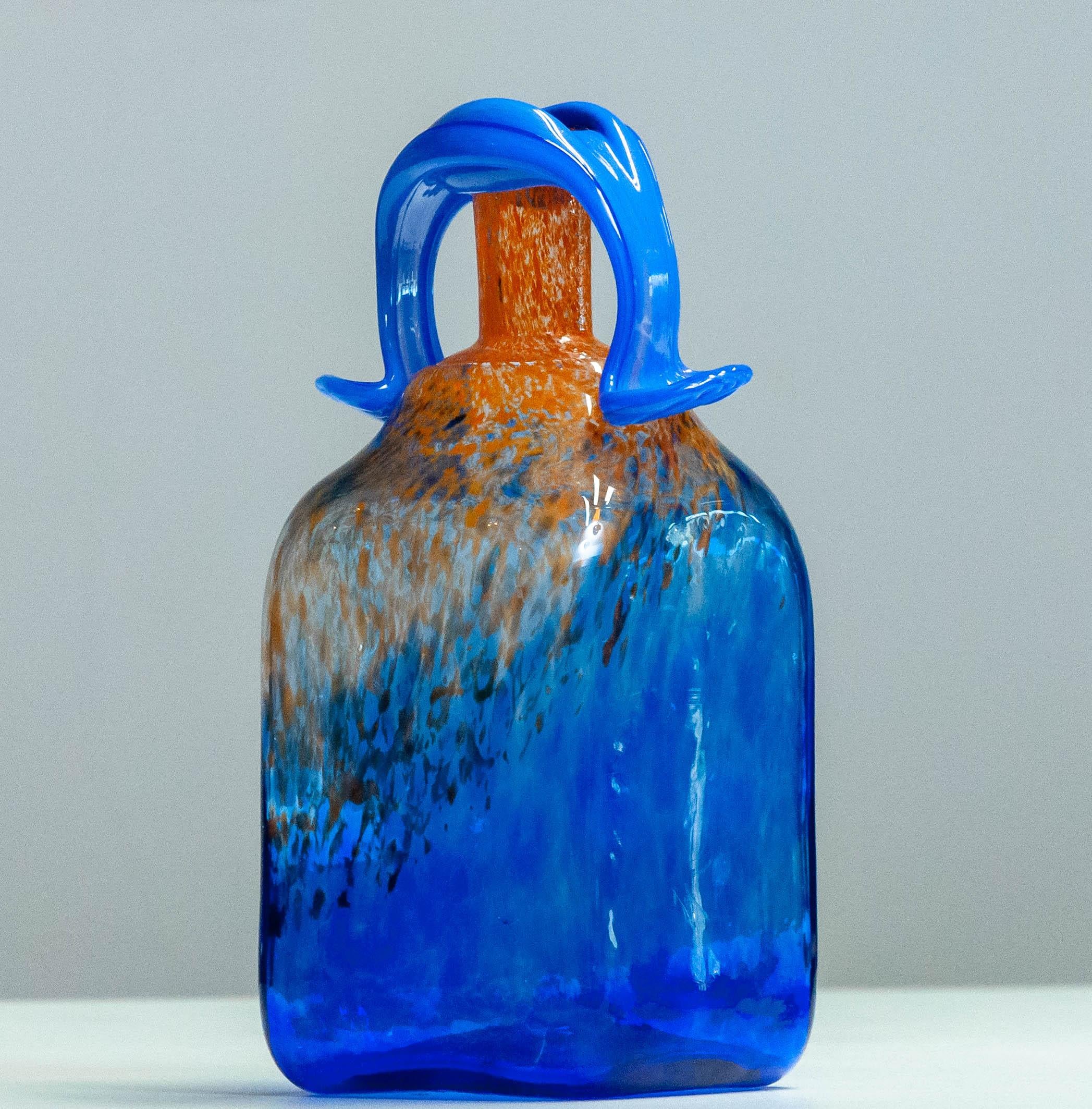 Swedish 1980s Blue Art Glass Bottle Handmade by Staffan Gellerstedt at Studio Glashyttan For Sale