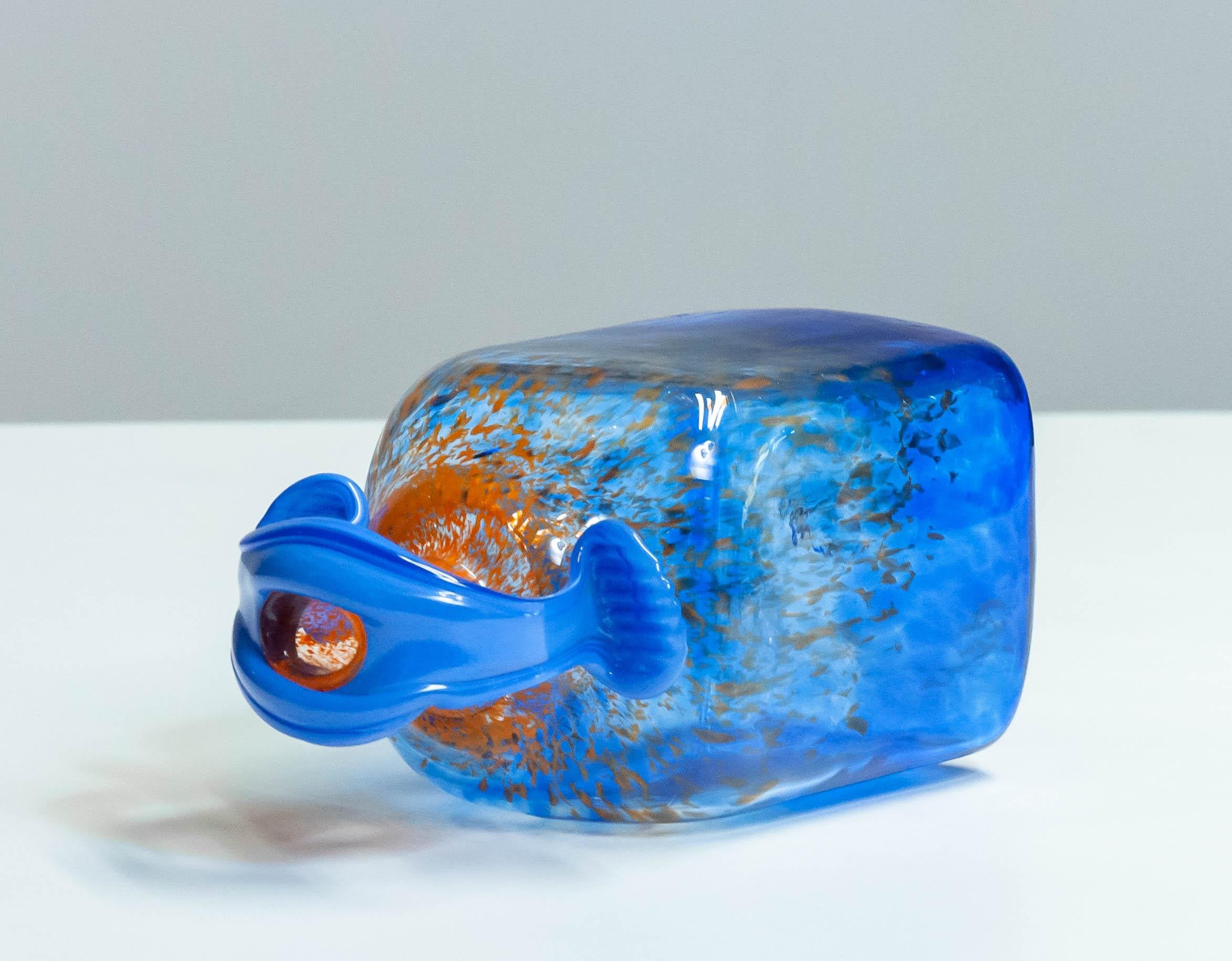 1980s Blue Art Glass Bottle Handmade by Staffan Gellerstedt at Studio Glashyttan For Sale 3