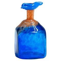 Blaue Kunstglasflasche aus den 1980er Jahren, handgefertigt von Staffan Gellerstedt im Studio Glashyttan