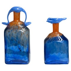 1980s Blue Art Glass Bottle Handmade by Staffan Gellerstedt at Studio Glashyttan